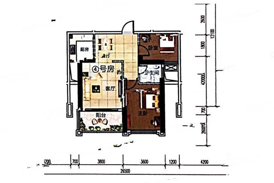 璟熙华园2室2厅1卫88㎡户型图