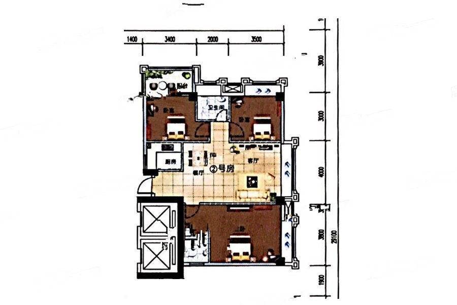 璟熙华园3室2厅2卫108㎡户型图