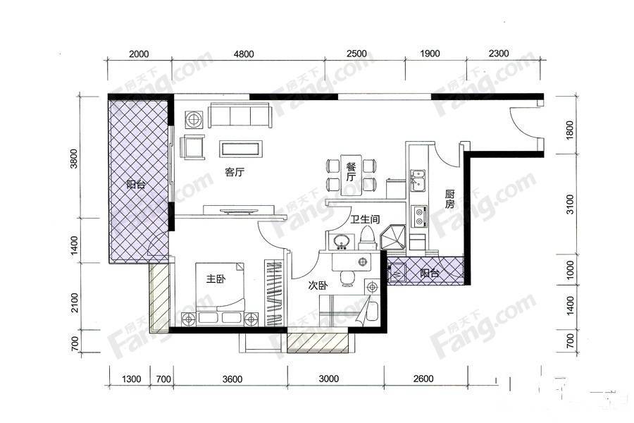 充耀号商住中心2室2厅1卫85.4㎡户型图