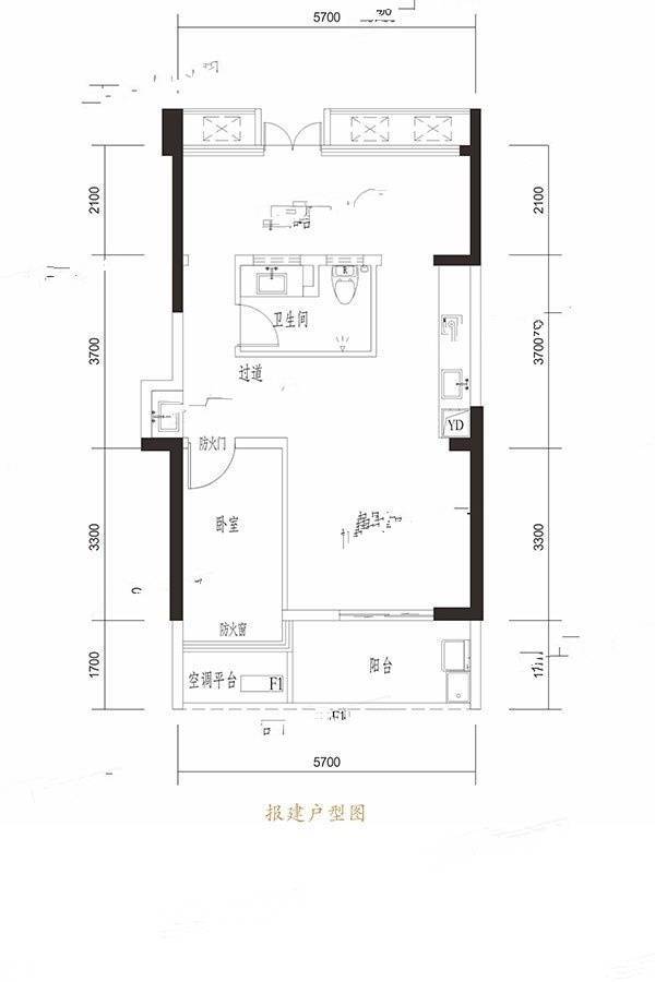 海悦城市广场1室1厅1卫64㎡户型图