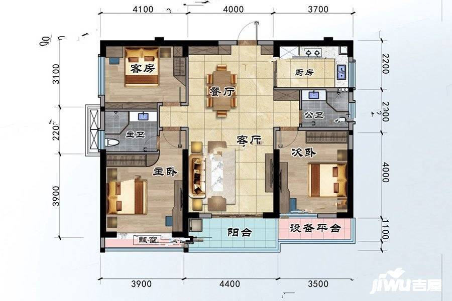 锦绣星河名轩3室2厅3卫124㎡户型图