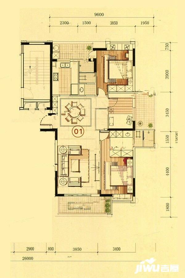 金鸥商住区3室2厅2卫126.8㎡户型图