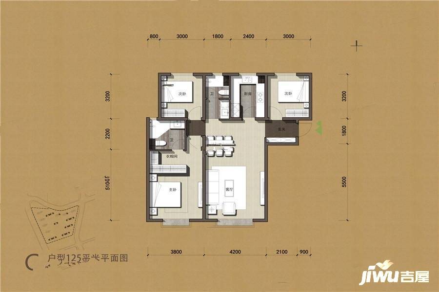 万科天山府3室2厅2卫125㎡户型图