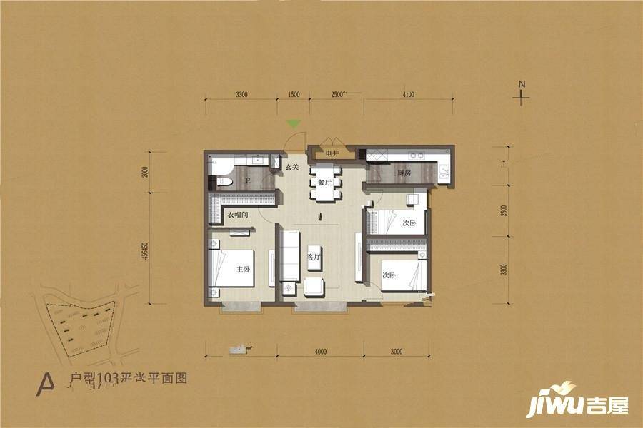 万科天山府3室2厅1卫103㎡户型图