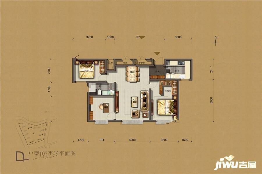 万科天山府3室2厅1卫107㎡户型图