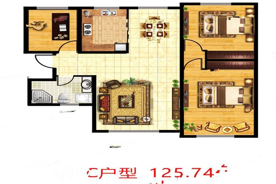 舒家苑3室2厅1卫125.7㎡户型图