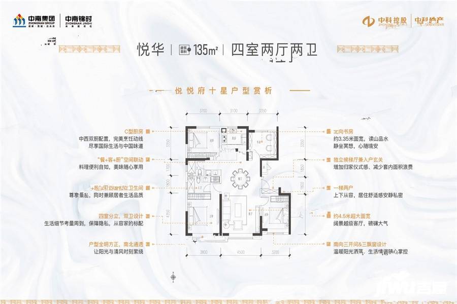 中南锦悦府4室2厅2卫135㎡户型图