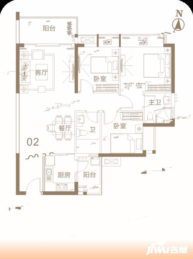 碧海湾金沙1号3室2厅2卫97.9㎡户型图