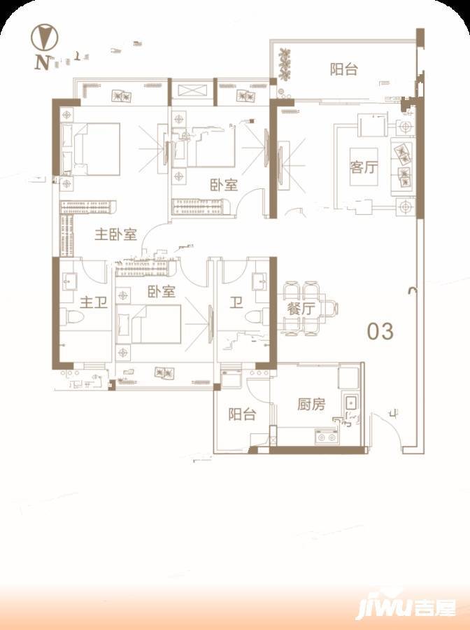 碧海湾金沙1号3室2厅2卫117.4㎡户型图