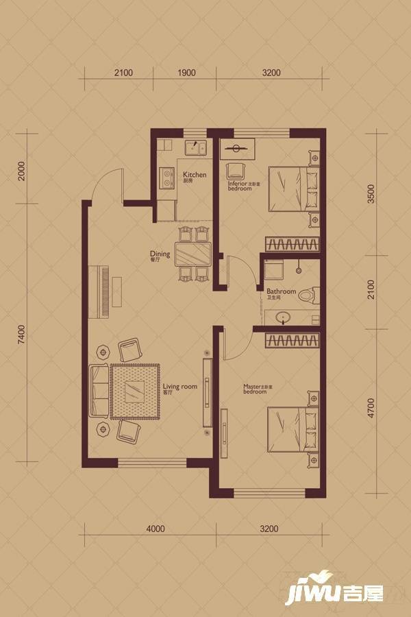 伟业富强天玺2室2厅1卫86.4㎡户型图