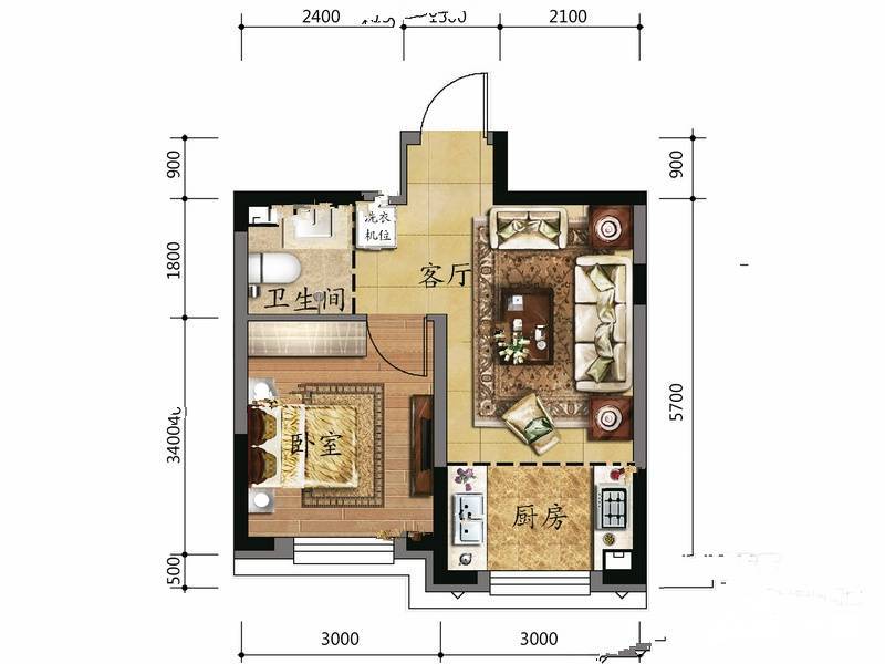 金色8里城二期1室1厅1卫43.5㎡户型图