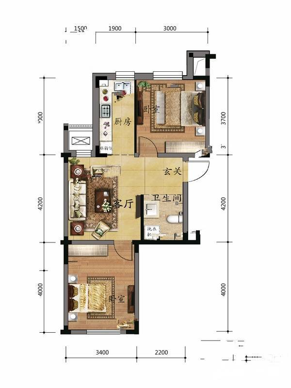 金色8里城二期2室1厅1卫71.3㎡户型图