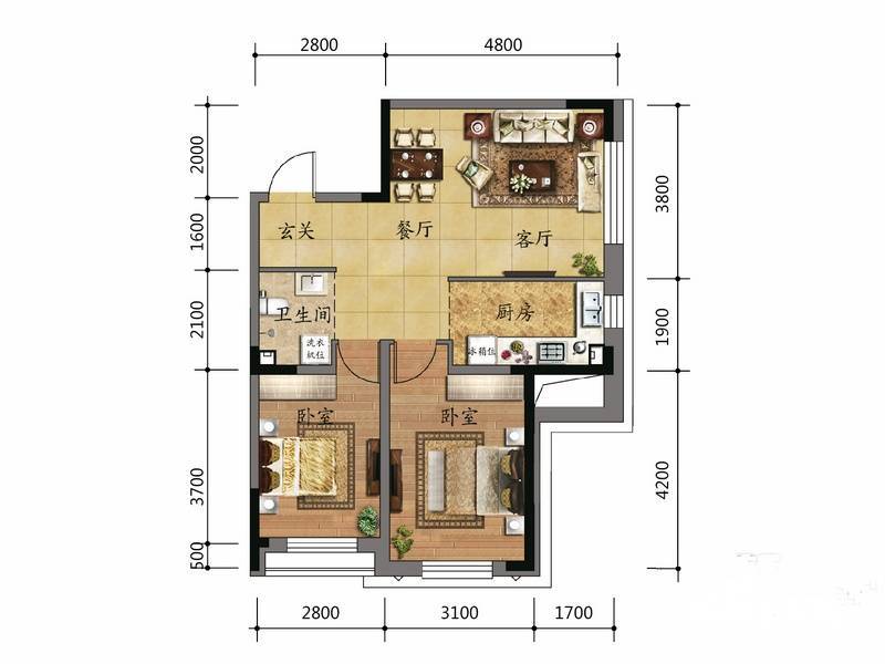 金色8里城二期2室2厅1卫78.3㎡户型图