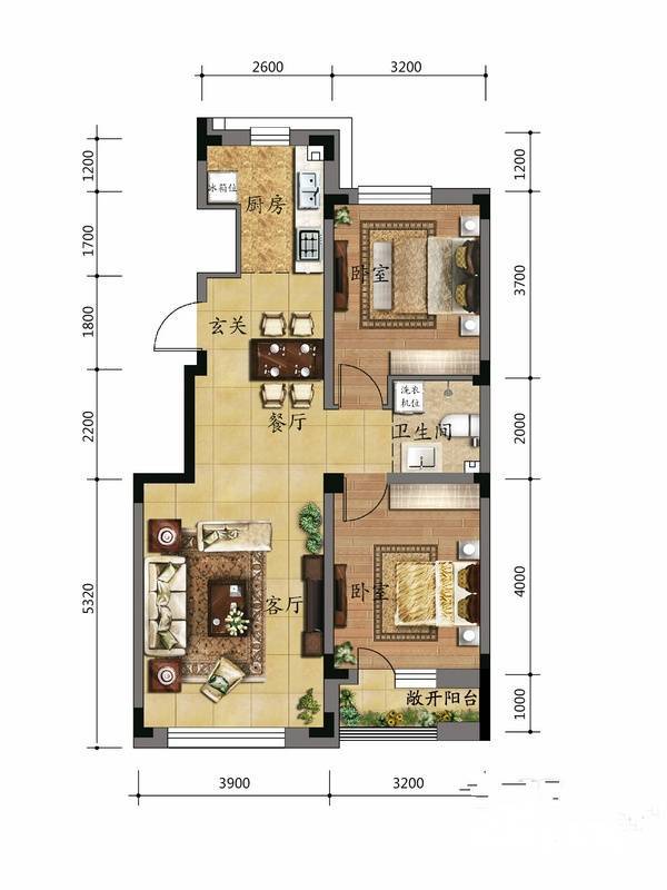 金色8里城二期2室2厅1卫87.6㎡户型图