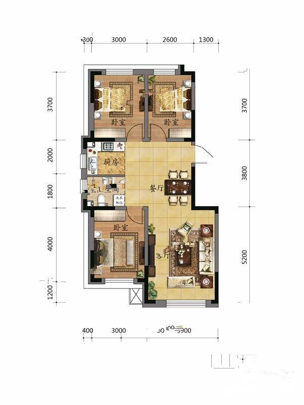 金色8里城二期3室2厅1卫99.5㎡户型图