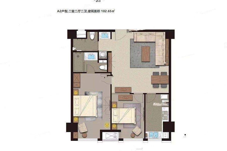 凤凰城2室2厅1卫102㎡户型图