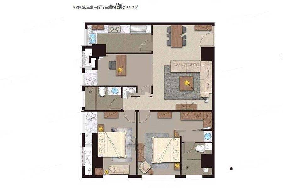 凤凰城3室1厅1卫131㎡户型图