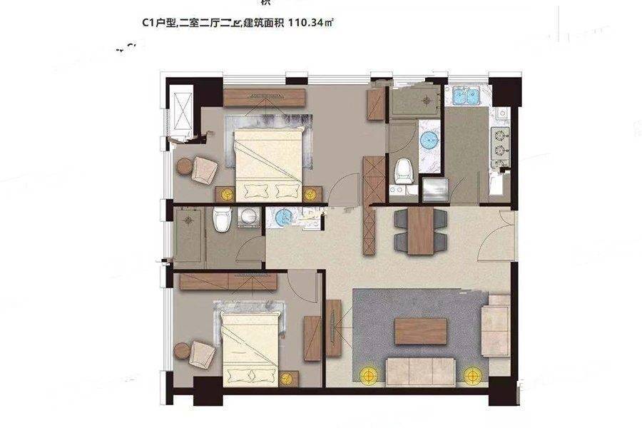 凤凰城2室2厅1卫110㎡户型图