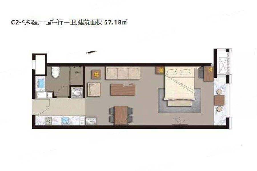 凤凰城1室1厅1卫57㎡户型图