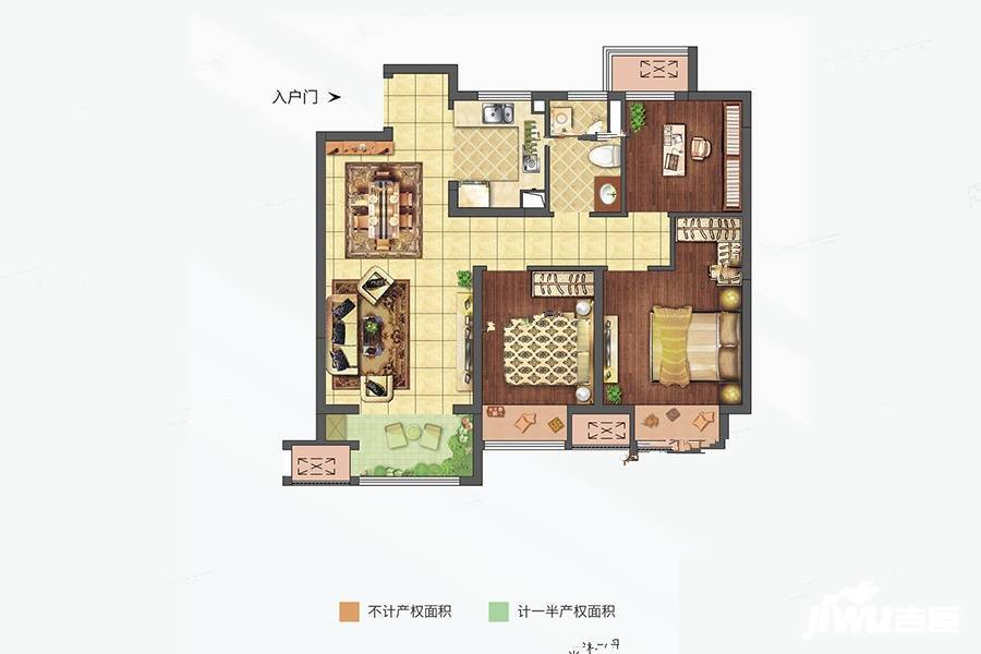 世茂云熙阁3室2厅1卫88㎡户型图