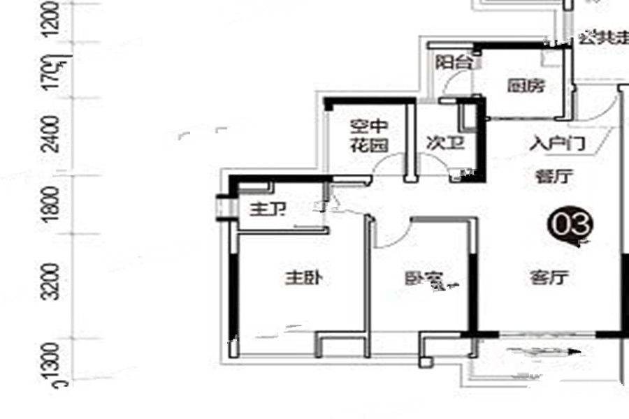 保利珑门2室2厅2卫90.9㎡户型图