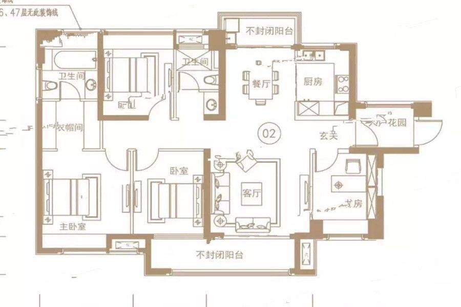 融创湖滨世家4室2厅2卫143㎡户型图