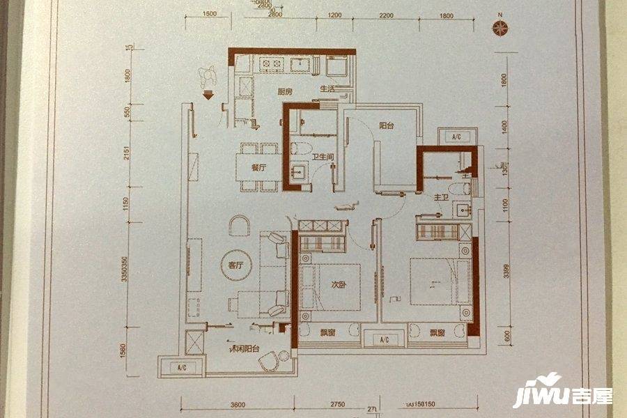 华润置地悦里3室2厅2卫89㎡户型图