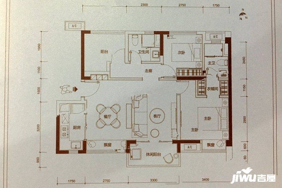 华润置地悦里3室2厅2卫90㎡户型图