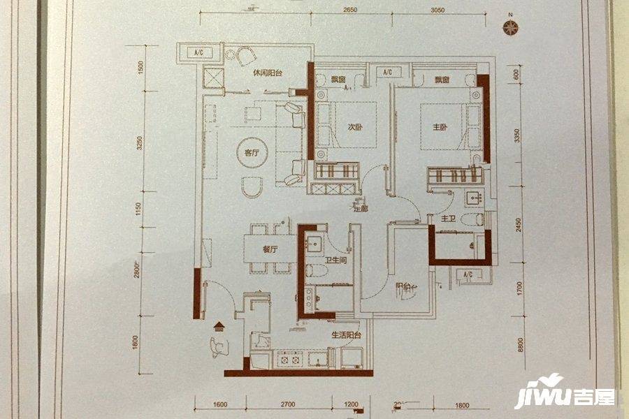 华润置地悦里3室2厅2卫88㎡户型图