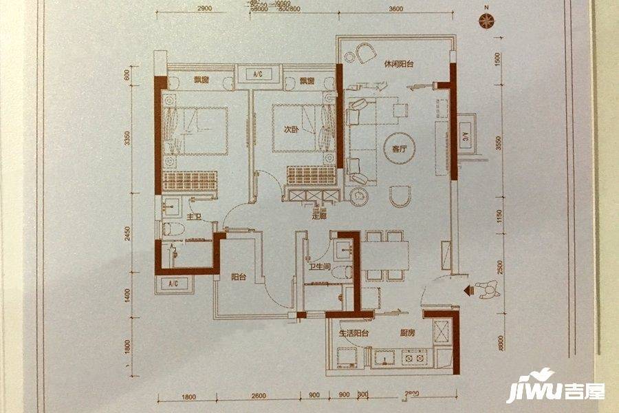 华润置地悦里3室2厅2卫88㎡户型图