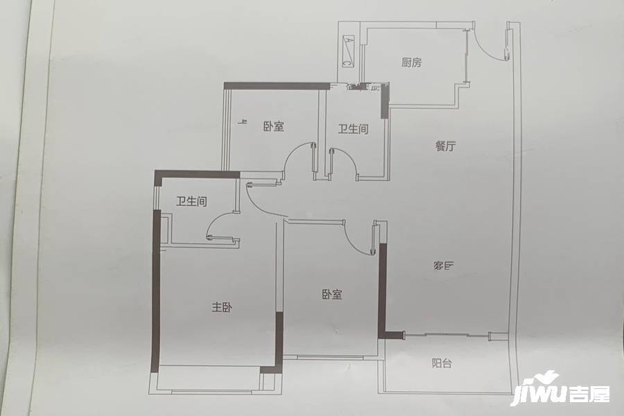 中国铁建领秀公馆3室2厅2卫90㎡户型图