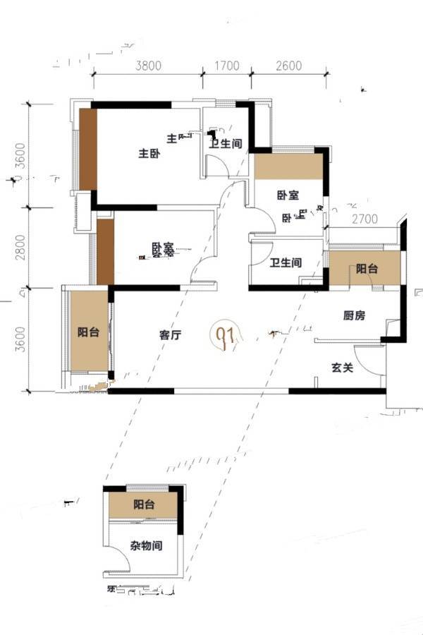 中海云麓公馆3室2厅2卫100㎡户型图