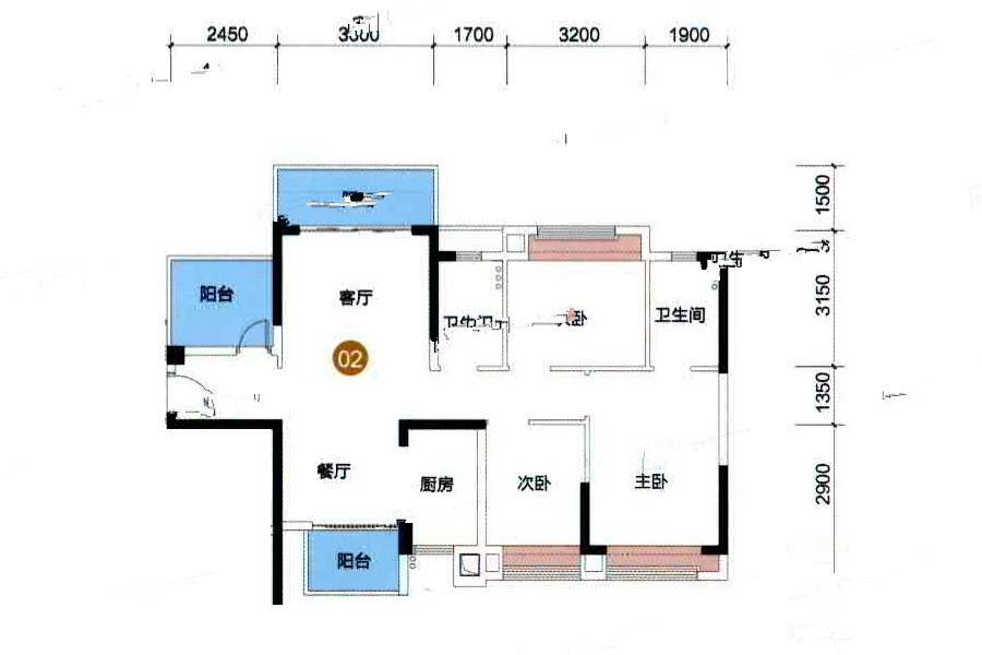 敏捷三和府3室2厅2卫105㎡户型图