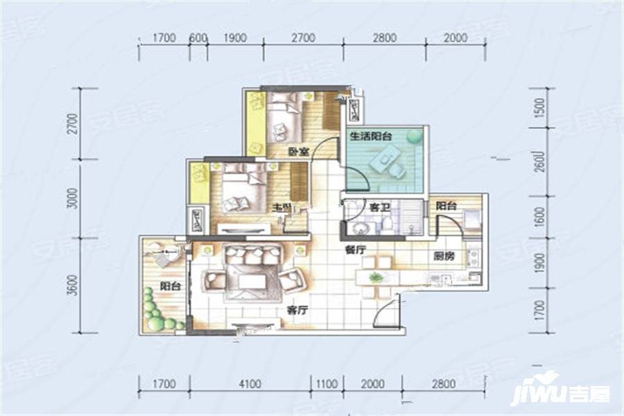 顺建乐明轩3室2厅1卫79㎡户型图