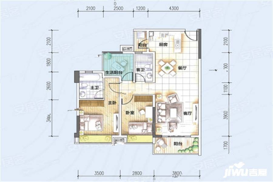 顺建乐明轩3室2厅2卫104㎡户型图