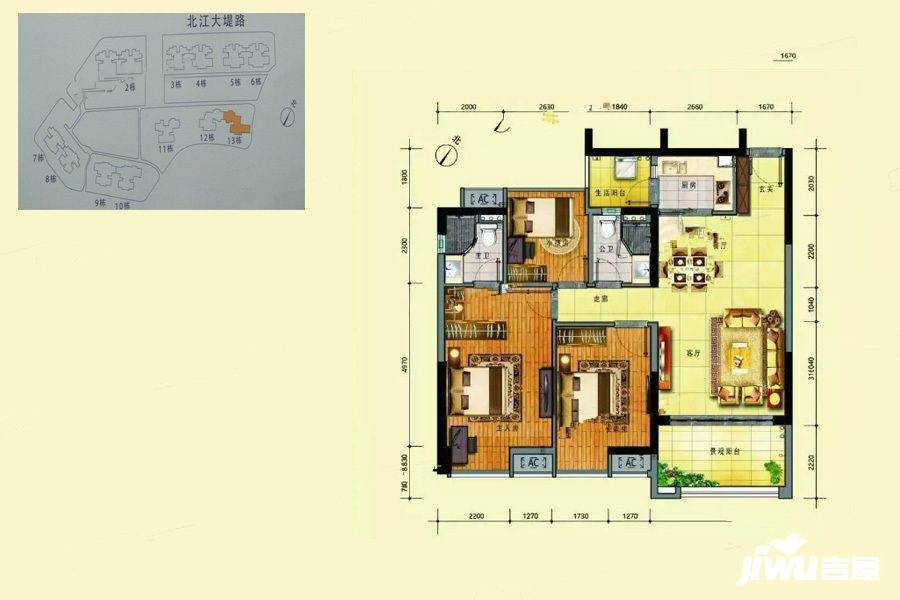 江山一品3室2厅2卫108㎡户型图