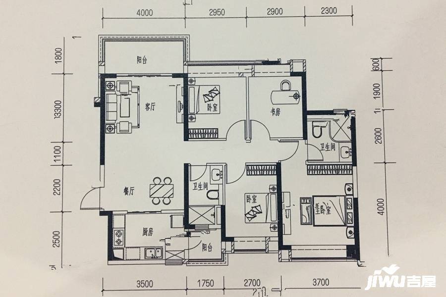 顺德恒大江湾4室2厅2卫122㎡户型图