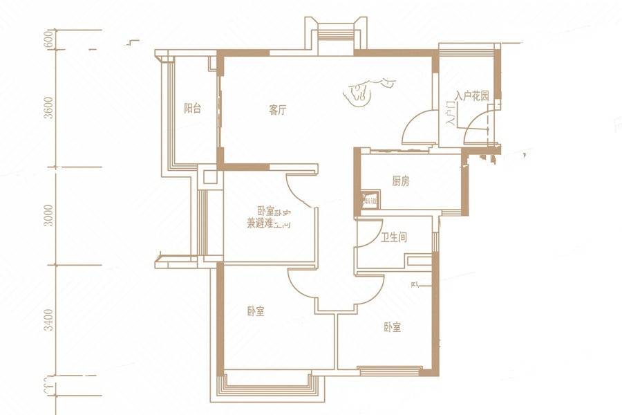 保利和悦滨江3室2厅1卫90㎡户型图