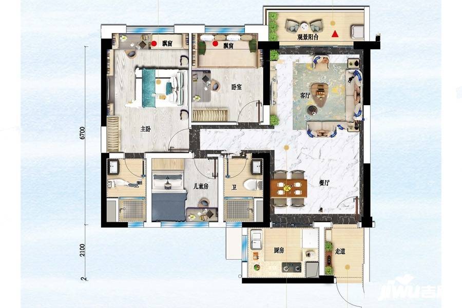 佛山碧桂园翡翠山3室2厅2卫94㎡户型图