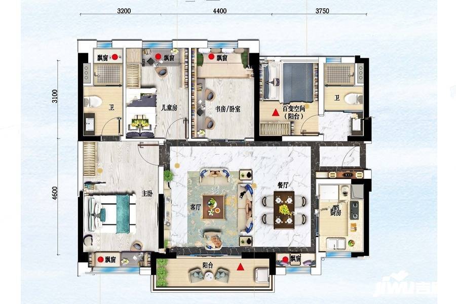 佛山碧桂园翡翠山4室2厅2卫108㎡户型图