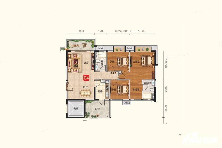 德江御府3室2厅2卫117㎡户型图