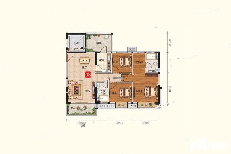 德江御府3室2厅2卫117㎡户型图