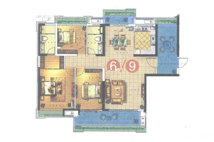 宏宇景裕豪园3室2厅2卫147㎡户型图