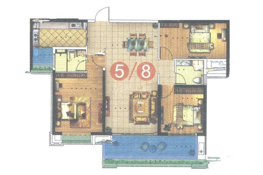 宏宇景裕豪园3室2厅2卫134㎡户型图