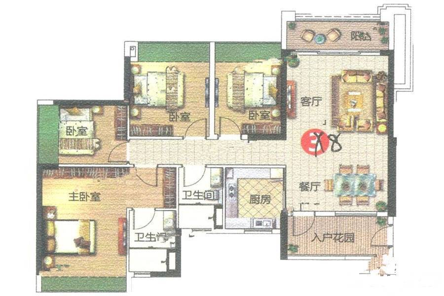 宏宇景裕豪园4室2厅2卫116㎡户型图