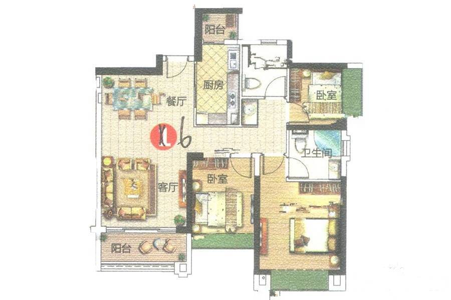 宏宇景裕豪园3室2厅2卫89㎡户型图