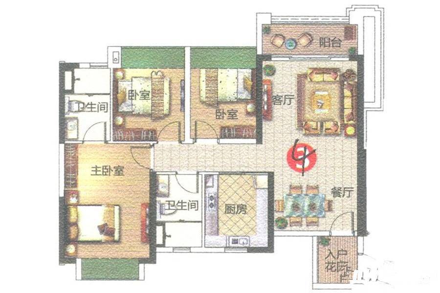 宏宇景裕豪园3室2厅2卫88㎡户型图