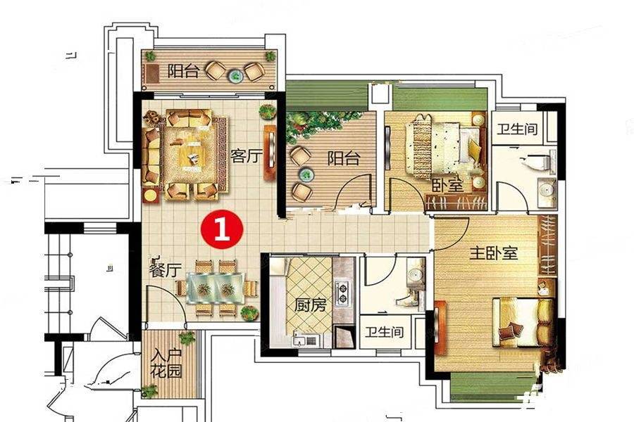 宏宇景裕豪园3室2厅2卫88㎡户型图