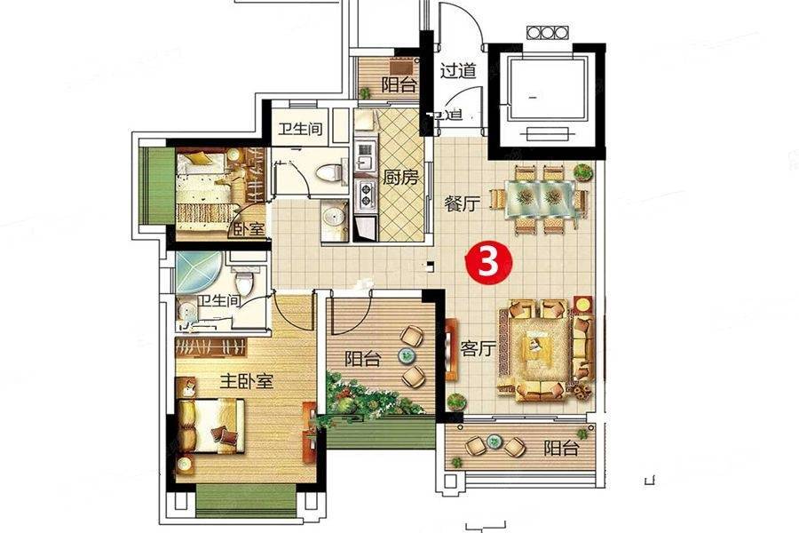 宏宇景裕豪园3室2厅2卫89㎡户型图