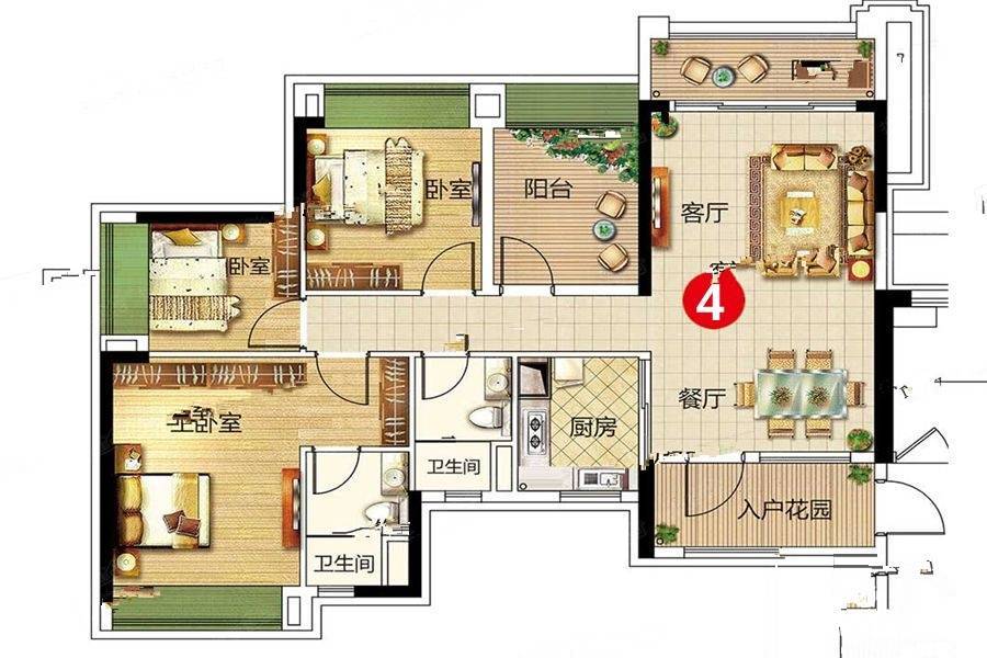 宏宇景裕豪园4室2厅2卫116㎡户型图